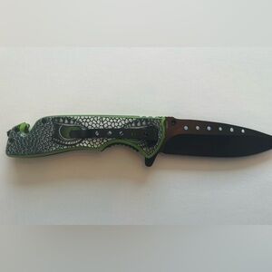 Folding Pocket Knife with Green Accents and Textured Handle 3.5” blade